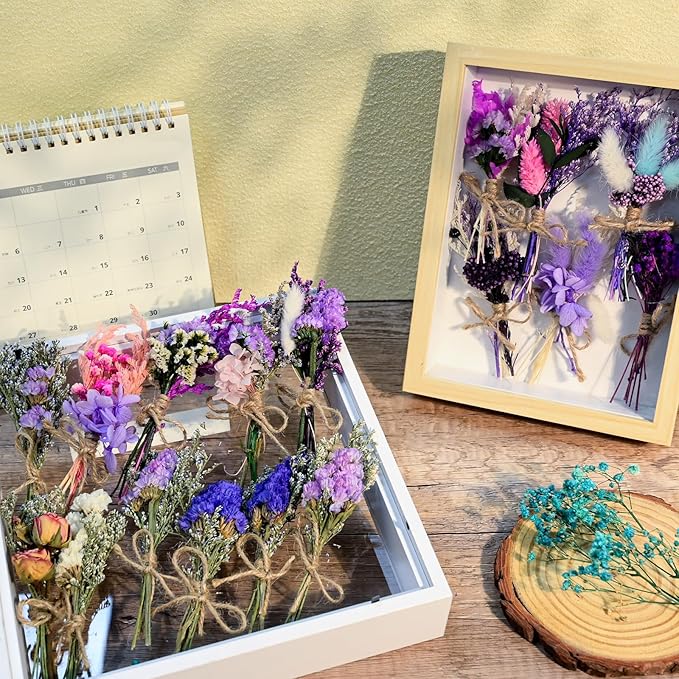 VAIPI 10 Pack Dried Flowers Bouquet Purple Dried Flower with Stem Real Natural Mini Dry Flower Bundles Spring Wildflowers Floral Arrangement for Vase Crafts DlY Wedding Home Decor (Purple Series)