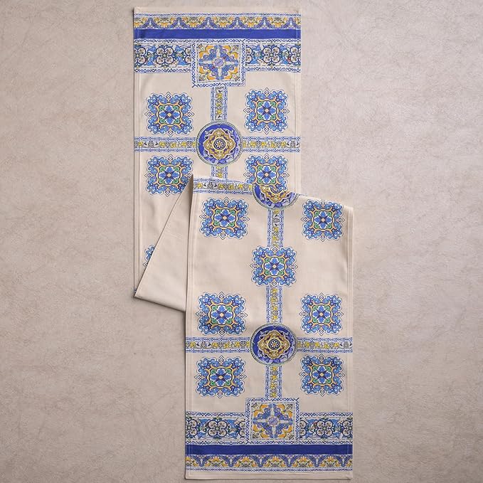 Maison d' Hermine Tablerunners 100% Combed Cotton Premium Table Runner Decorative Table Cover, Home, Kitchen, Parties & Camping, Sciacca, Double Layer - (14.50"x72")