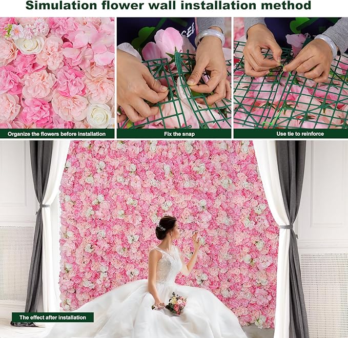 3D Flowers Wall Panel 15 * 15inch-12Pcs Artificial Flower Wall Background Silk Rose Mat for Home Party Wedding Backdrop Wall Decor Shop Photo Backdrop Floral Wall Arrangement