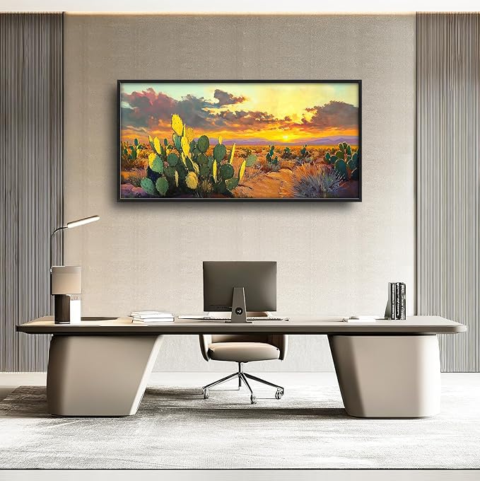 Western Cactus Large Wall Art Southwest Desert Sunset Pictures Wall Decor Arizona Landscape Canvas Painting Prints Framed Modern Artwork Home Decorations for Bedroom Living Room Office 60"x30"