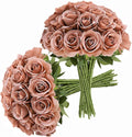 30pcs Roses Artificial Flowers Dusty Rose Fake Flowers with Long Stems Silk Flowers for Wedding Bouquet Centerpices Decorations Party Bridal Baby Shower Home Decor
