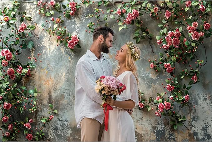 Baocicco 10x7ft Vinyl Old Floral Wall Photography Background Retro Texture Wall Grain Pink Rose Fairytale Birthday Backdrops Medieval Wedding Events Party Decorations Newborn Baby Shower Studio