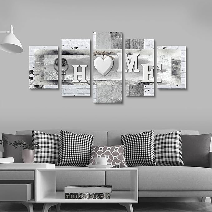 LUDUHU Love Sanctuary Canvas Print Wall Art - 5 Pieces Sweet Home Sign Wall Art,white Home Sweet Heart Painting,modern Family Wall Decor (F,Oversize 80x40inch)