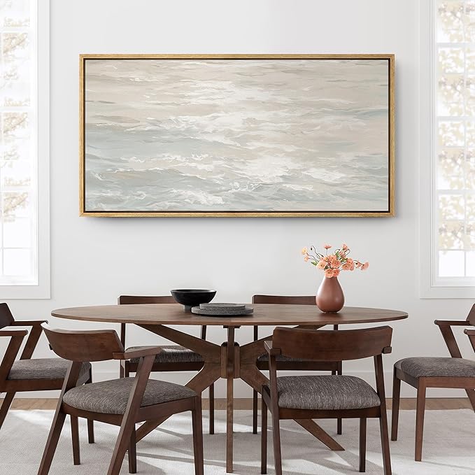 SIGNFORD Extra Large Framed Canvas Print Wall Art Ocean Waves Minimalist Coastal Seascape Illustrations Modern Art Relax/Calm Warm for Living Room, Bedroom, Office - 60"x30"
