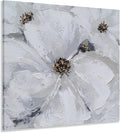 SYGALLERIER Abstract Flower Wall Art - Gray and White Floral Oil Painting with Gold Foil Embellishments - Handmade Canvas Wall Art 40x40 Inch
