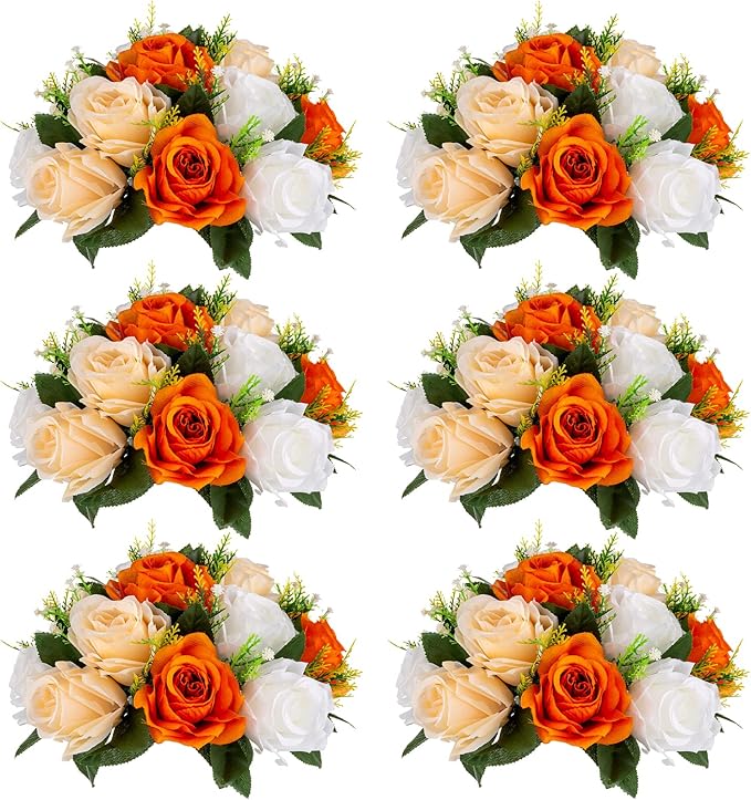 Sziqiqi Orange Fake Flowers for Fall Decoration Kissing Flower Balls for Wedding Centerpieces Tables Flower Centerpiece Arrangement for Party Festival