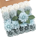 Artificial Flowers Combo Box Set Gradient Color Flower Leaf with Stems for DIY Wedding Bouquets Centerpieces Baby Shower Party Home Decorations(Dusty Blue)