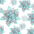 36 Pcs Christmas Glitter Artificial Poinsettia Flowers Xmas Poinsettia Artificial Wedding Flowers Decorations Xmas Tree Ornaments with Clips for Party, 6 Inch, 4 Inch, 3 Inch(Silver and Green)