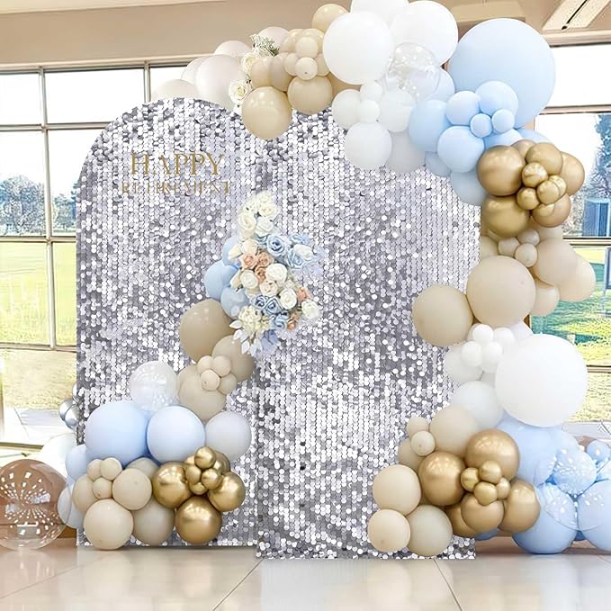 Fanqisi Silver Payette Sequin Arch Covers: 6.6FT Arch Backdrop Cover Gold Sparkly Backdrop Cover for Party Bridal Shower Decor
