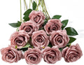 DuHouse 10pcs Silk Roses Artificial Flowers Fake Rose for Arrangement Wedding Party Home Decoration (Dusty Rose)