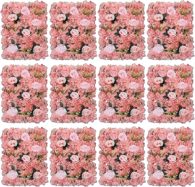 12pcs Realistic Flower Wall Background Artificial Flowers Wall Backdrop Panel 3D Silk Rose Fake Flower Wall Panel Banquet Wedding Party Decor for Any Party Decorations24x15 Inch