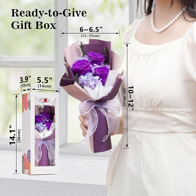 Flower bouquet for Her, Flowers for Delivery Prime, Preserved Flowers Gifts for Women, Valentines Flowers, Mom Presents from Daughter Son, Birthday Gifts, Real Roses,Purple Roses