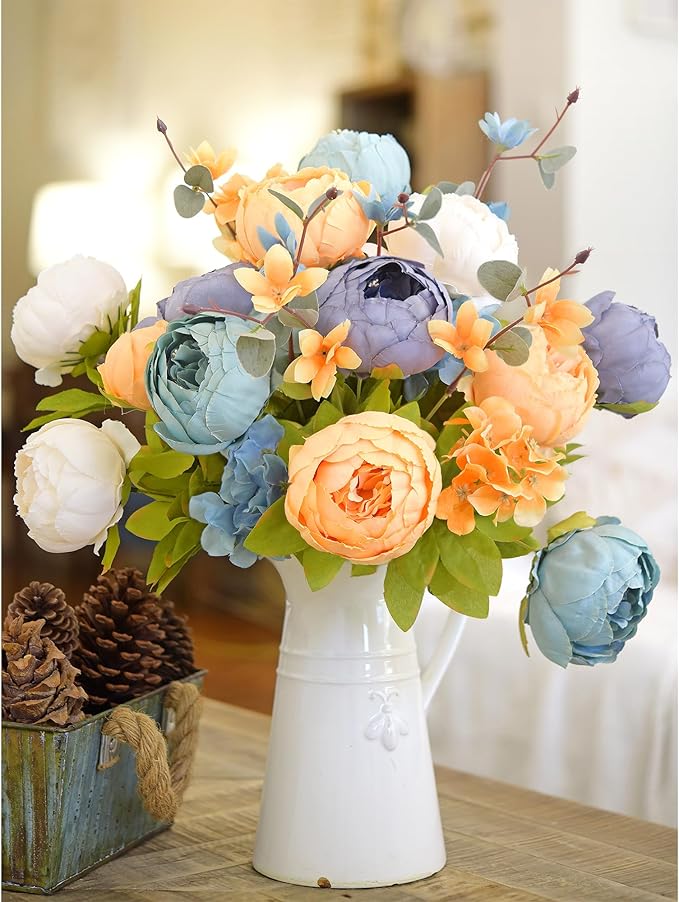 FiveSeasonStuff Vintage Artificial Peonies Silk Flowers and Hydrangeas for Wedding Bridal Home Décor – Beautiful Floral Centerpiece Arrangement Decoration with 2 Bouquets (Vintage Peaceful)