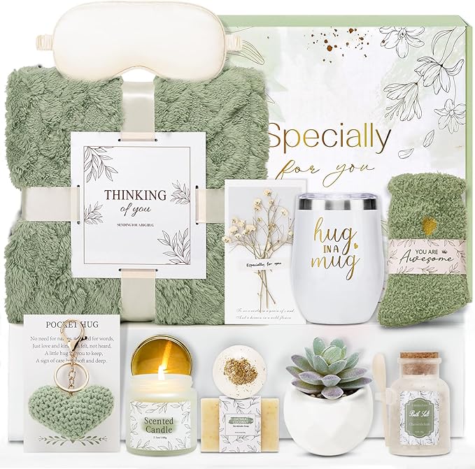 Get Well Gifts for Women Self Care Gifts Basket - Relaxing Spa Care Package After Surgery Thinking of You Birthday Gift - Feel Better Sympathy Gift Set for Her Mom Sister Friend Wife (Green)