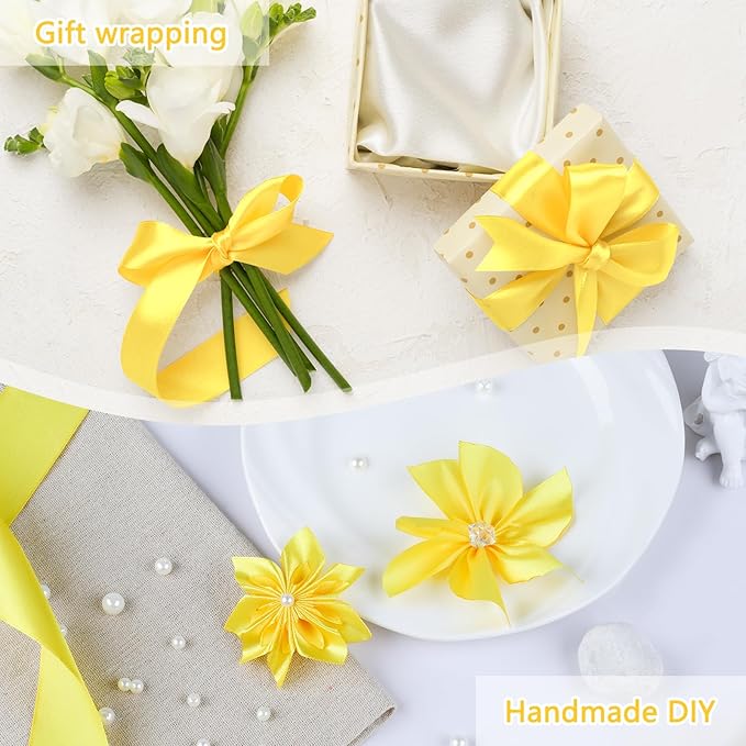 NESCCI 100 Yards Ribbon,1-1/2 Inch Yellow Satin Ribbon,Single Face Satin Ribbons,Perfect for Gift Wrapping,Wedding Decoration,Handmade Bows,Wrapping Bouquet and More