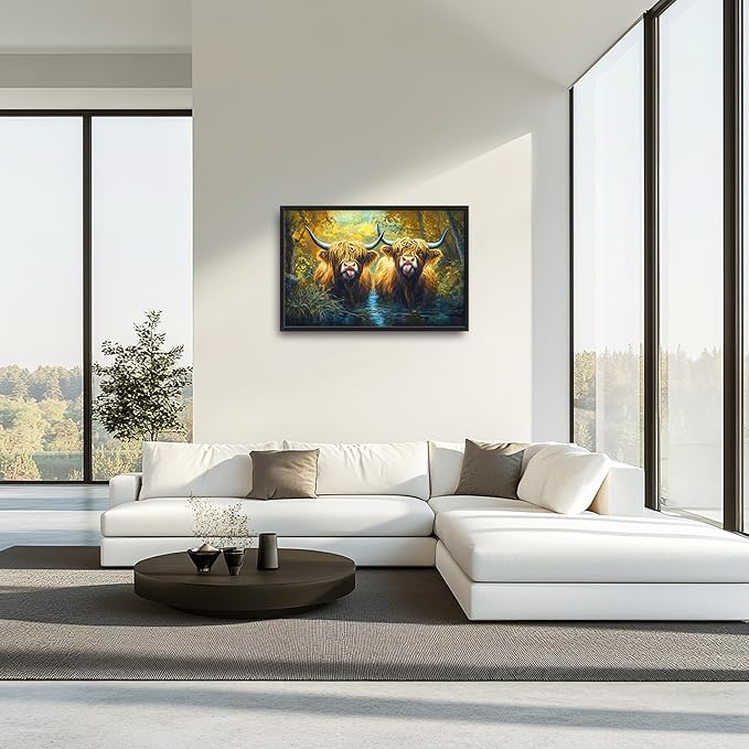 Highland Cow Large Decor Wall Art Framed Pictures for Living Room, Animal Oversized Canvas Print Painting Modern Extra Large Framed Artwork for Bedroom Office Home Decor 36"x24"