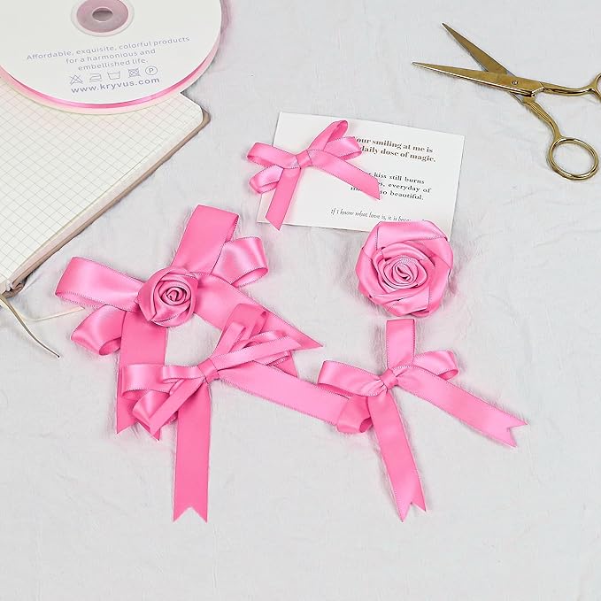 Hot Pink Satin Ribbon, Double Faced 1/4 Inch X 50 Yards Hot Pink Ribbon, Premium Satin Ribbon for Gift Wrapping, Crafts, Hair Bow Making, Sewing, Flower Bouquet, Wedding Party Decor