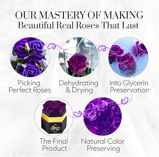GLAMOUR BOUTIQUE Eternal Preserved Roses in a Box - Flowers Forever, Rose Forever in a Box for Wife, Birthday Gifts for Her, 7 Roses, Purple