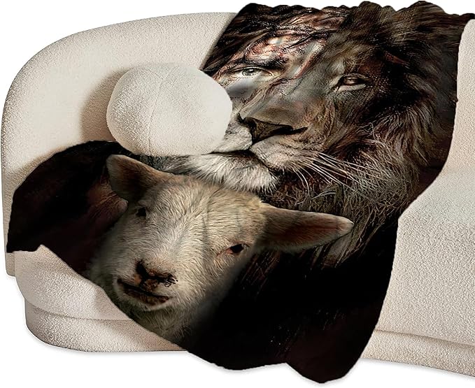 Christian Jesus Lion & Lamb Throw Blanket - Soft, Warm, Cozy Fleece for Men, Women, Adults - 50"x40"