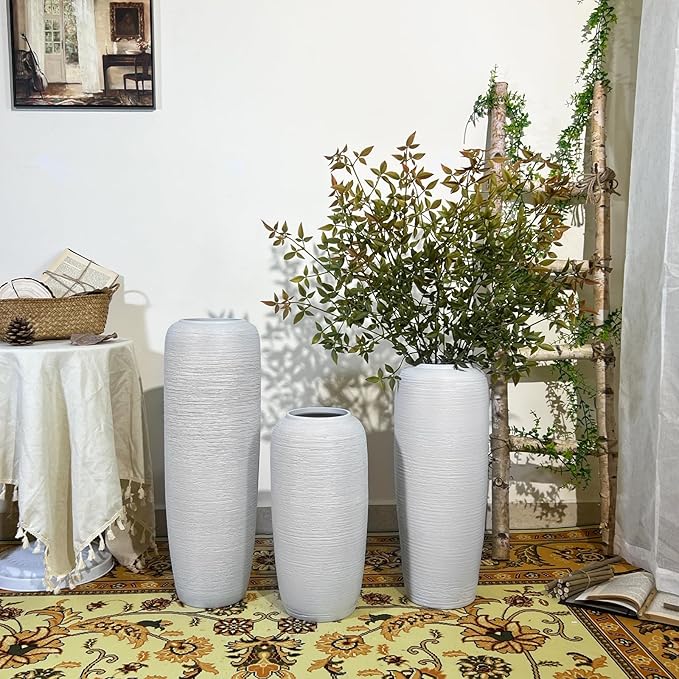 Large Rustic Ceramic Farmhouse Vase,15.7 Inch Tall Pottery Decor Floor Vases Vintage Flower Vases for Home Living Room Entryway Table Centerpiece Decor,Terracotta Vase,Wedding Gift,White