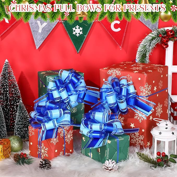WILLBOND 20 Pieces 6 Inch Pull Bows Gift Wrapping Ribbon Pull Bows for Christmas Wedding Baskets Valentine Multicolor Wrap Accessory for Gift Present Holiday Decor(Blue Mixed Light Blue)