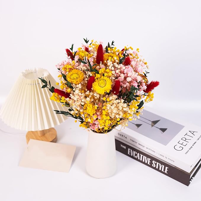 Vibrant Handmade Dried Flower Bouquet with Yellow, Pink, and Red Accents – Perfect for Home Décor, Weddings, and Gift Giving