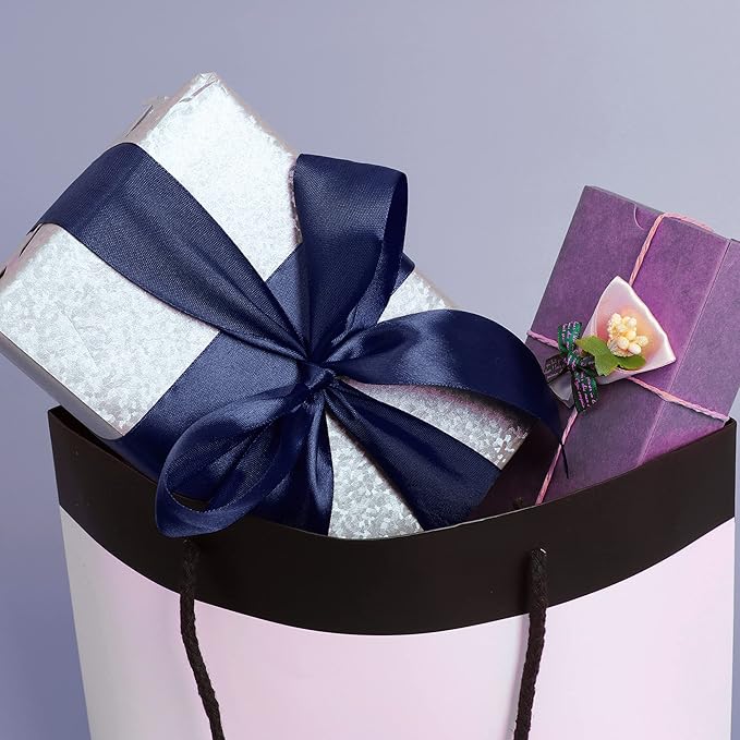 LIUYAXI Navy Blue Stain Ribbon, 1-1/2" X Continuous 50 Yards, Double Faced Fabric Ribbon Perfect for Gift Wrapping Wedding Birthday Party Chair Sash Christmas Hair Floral Craft Sewing