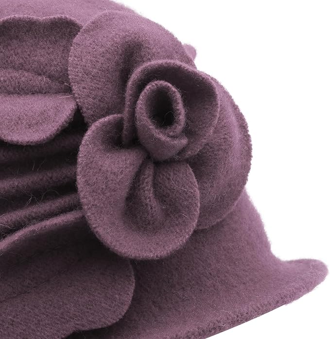 ZLYC Women Wool Cloche Bucket Hat 1920s Vintage Dress Winter Hats with Flower Accent