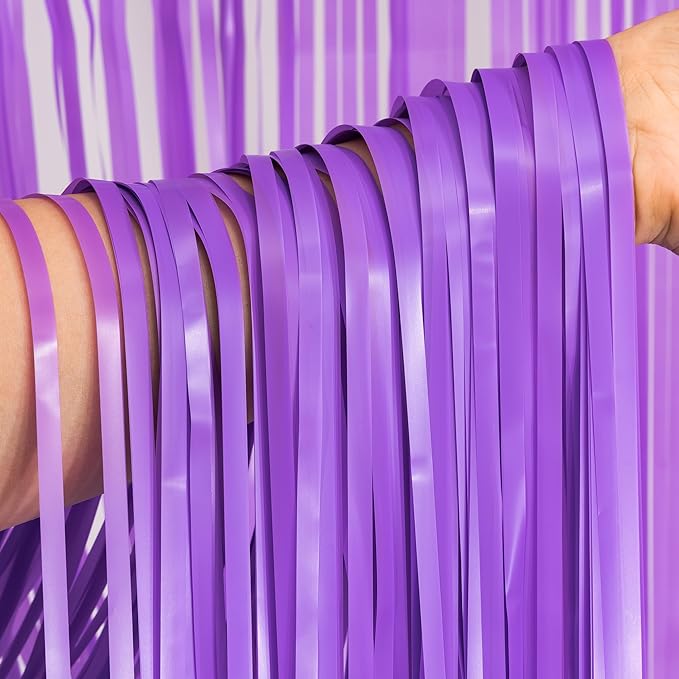 BRAVESHINE Tinsel Photo Backdrop Curtains - 2Pcs 3.2x8.2ft Pastel Purple Foil Fringe Streamer for Hunters/Christmas/Birthdays/Bachelorette/Engagement/Valentines/Mermaid/Butterfly Party Decorations