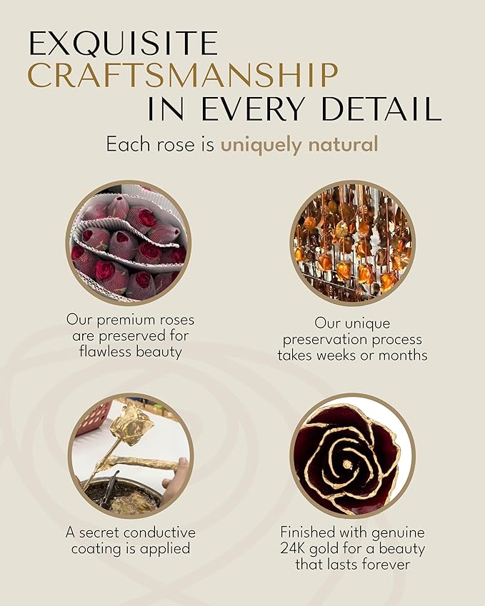 Forever Rose Hand-Dipped in 24K Gold, Garnet-Inspired January Birthstone with Sparkles, Real Rose in Leather Case with LED Light – Perfect Ready to Gift for January Birthday or Any Occasion
