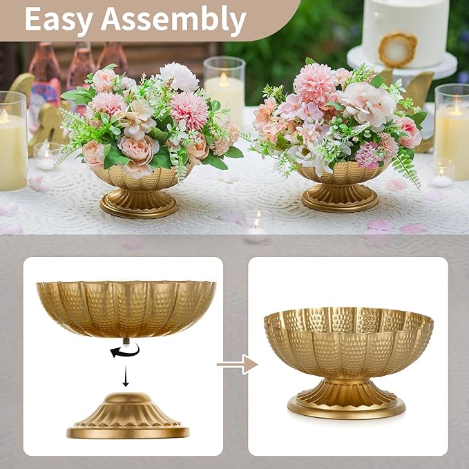 NUPTIO Small Gold Vases for Centerpieces: Brass Compote Vases for Flowers - Metal Pedestal Bowl Decor for Wedding Table Home Set of 2