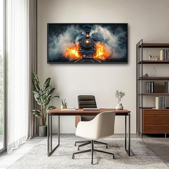 Vintage Train Large Decor Wall Art Framed Pictures for Living Room, Old Locomotive Railway Oversized Canvas Print Painting Modern Extra Large Framed Artwork for Bedroom Office 60"x30"