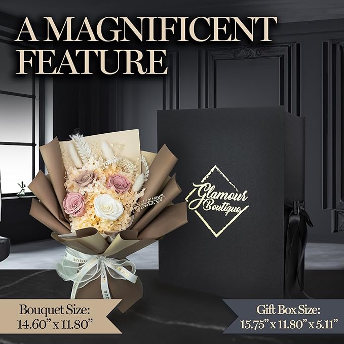 GLAMOUR BOUTIQUE Preserved Flowers Bouquet - Long-Lasting Flowers Forever in a Box with Hydrangeas & More, Gift Ready for Anniversary, Birthday, Mother's Day - Dusty Rose