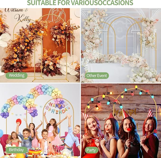 Wedding Arch Backdrop Stand Set of 2 (7.2FT, 6FT),Gold Metal Arch Backdrop Stand,Balloon Arch Stand for Wedding Ceremony Baby Shower Outdoor Indoor Birthday Party Graduation Decoration
