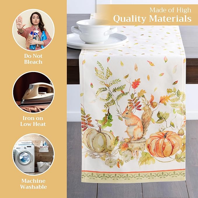 Maison d' Hermine Table Runner 100% Cotton Double Layer Table Runners 108 inches Long for Thanksgiving Christmas Decorations Home Kitchen Dining Party Wedding (Pumpkin Passion, 14.5" x 108")