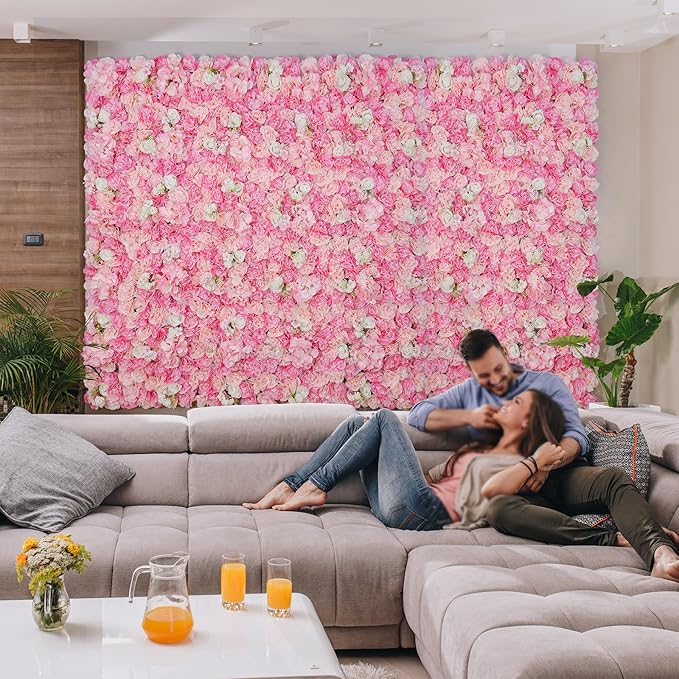 Flower Wall Backdrop 9pcs 16.5x16.5 Inch Flower Wall Decor Artificial Floral Wall Panel Ideal for Wedding Celebrations, Festive Party Birthday Backdrops and Elegant Home Decor