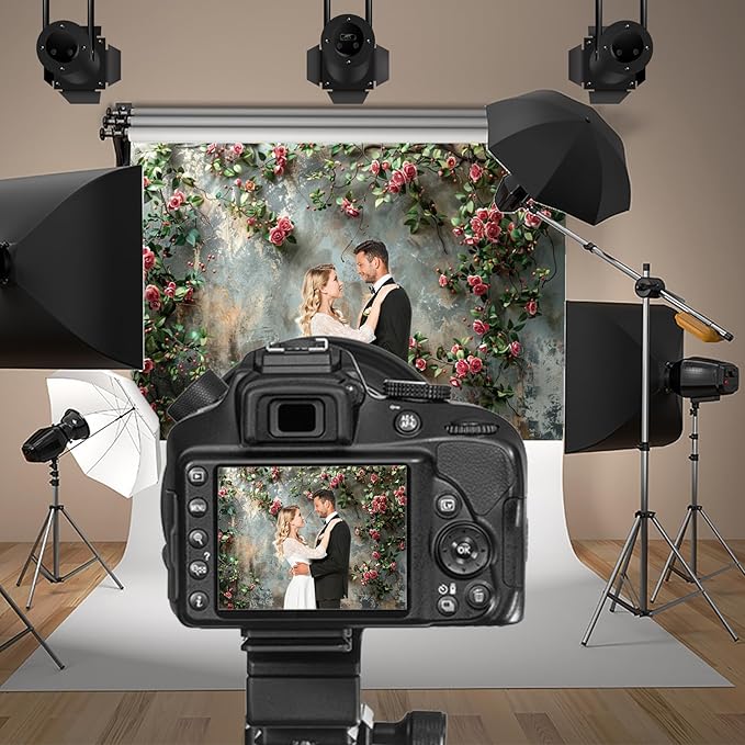 Baocicco 20x10ft Vinyl Old Floral Wall Photography Background Retro Texture Wall Grain Pink Rose Fairytale Birthday Backdrops Medieval Wedding Events Party Decorations Newborn Baby Shower Studio