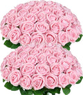 BLEUM CADE 50 Pcs Pink Roses Artificial Flowers, Real Touch Velvet Roses Fake Flowers Bulk, Artificial Roses Bouquet with Long Stems Bridal DIY Wedding Party Centerpiece Decorations