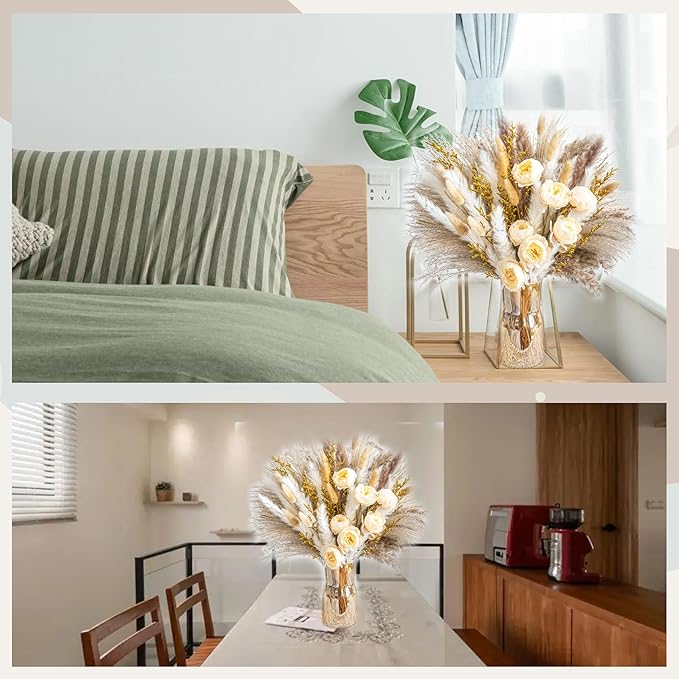 Boho Decor Bouquet - Artificial Flowers and Pampas Grass Decor kit,Mix Dried Flower Arrangement Bunny Tail Home Table Rustic Farmhouse Bedroom Decor