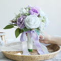 ponatia Lilac Wedding Bouquets for Bride Bridesmaid, White Wedding Artificial Roses Flowers for Wedding Bouquets Ceremony, Anniversary (Lilac & White & Ivory)