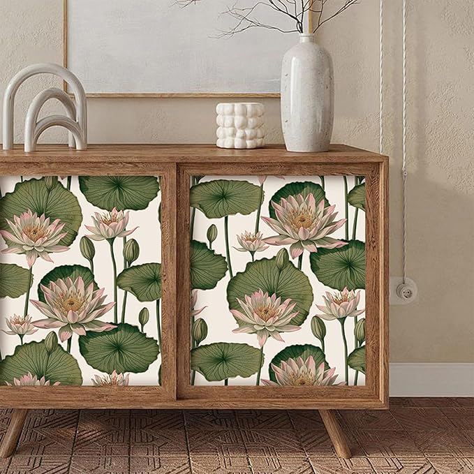 Orainege Floral Wallpaper Peel and Stick Floral Contact Paper Boho 16.9inx118.1in Lotus Flower Wallpaper Removable Self Adhesive Wall Paper for Bedroom Cabinets Decorative