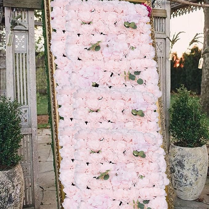 15.74"x 23.62" Artificial Flower Wall Panels,Flower Wall Mat Silk Flower Panels for Outdoor Garden Backyard Fence Fence Privacy Screen and Indoor Wall Decor (6Pcs Light Pink)