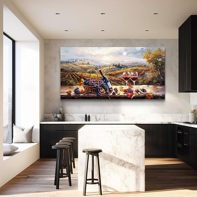 hyidecorart Farmhouse Rustic Wine Canvas Wall Art Dining Room Kitchen Still Life Painting, Vintage Restaurant Decoration, Colorful Artwork Prints for Bar Living Room Posters Wall Decor Hanging 20x40