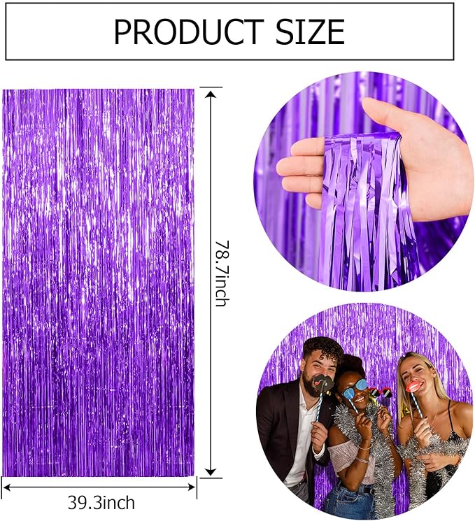 5 Pack Purple Backdrop Tinsel Streamers Foil Fringe Backdrop Halloween Party Decorations Purple Backdrop Curtain Birthday Graduation Bachelorette Christmas New Year Party Decorations