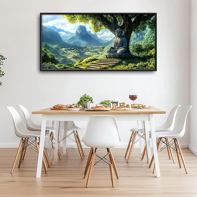 Buddha Large Wall Art Framed Wall Decor for Living Room Mountains Pictures Oversized Canvas Print Painting Modern Extra Large Artwork for Bedroom Office 60"x30"