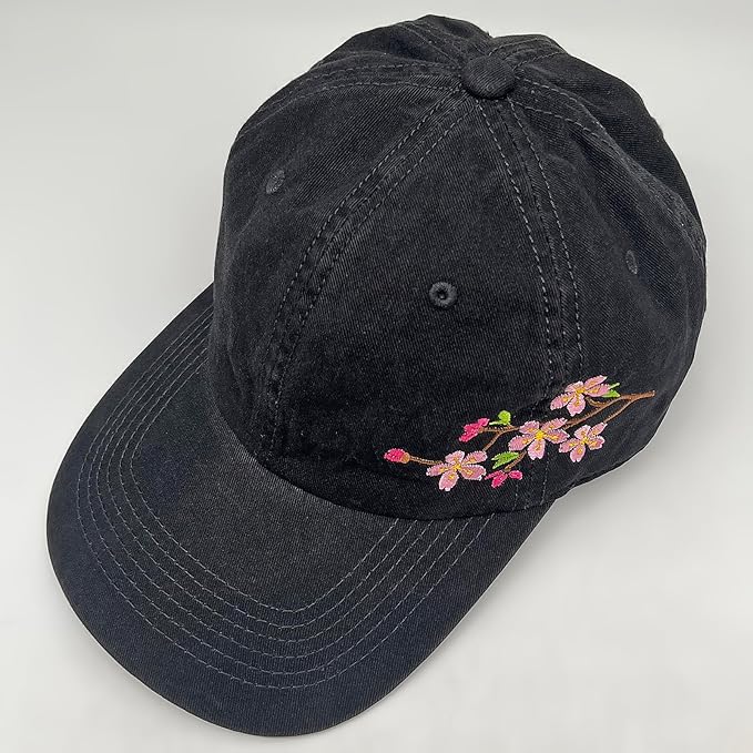 Cute Flower Hat, Elegant Floral Embroidered Adjustable Baseball Cap for Men Women, Gifts for Flower Lovers, Black