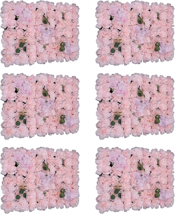 3D Flower Wall Panel Floral Backdrop,6PCS Artificial Flower Wall Background Silk Rose Mat, Artificial Flower Backdrop Faux Flower Panel for Wedding