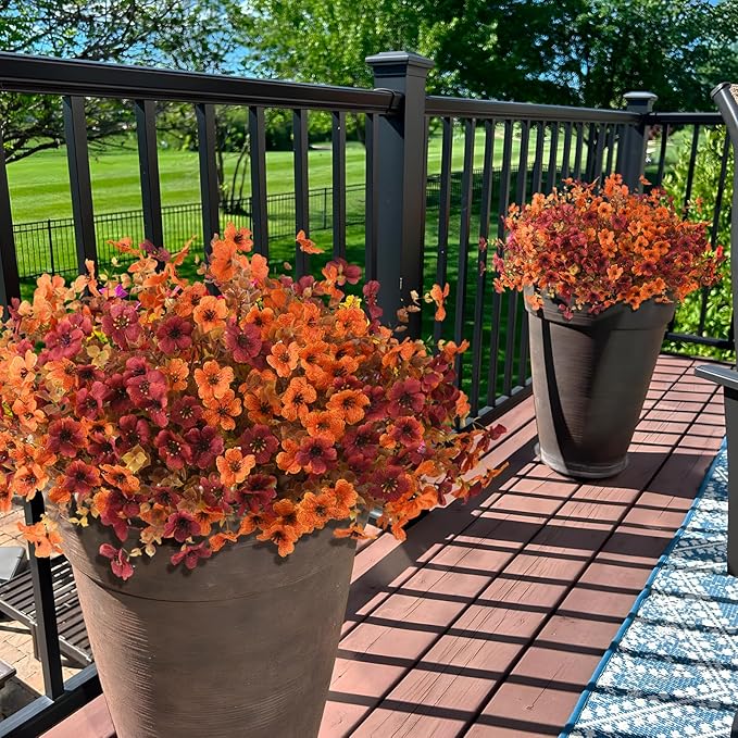INQCMY Artificial Fake Fall Plants Flowers for Outdoor Outside Decoration,12 Bundles Faux Silk Daisy Flowers UV Resistant Look Real No Fade for Front Door Porch Patio Yard Balcony Autumn Decor