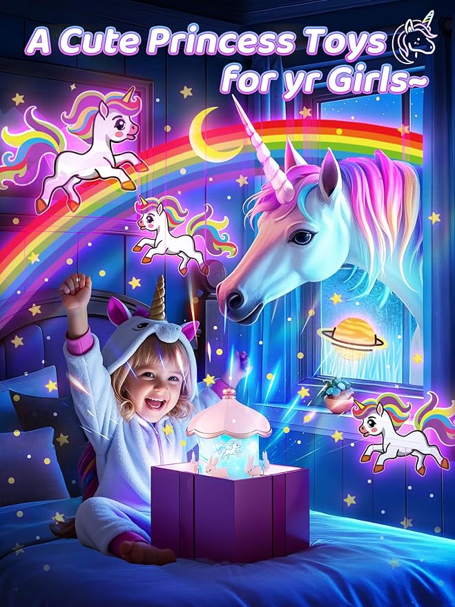 Christmas Gifts for Girls Toys, 15 Music+15 Films+315 Colors Night Light Projector, 360°+Remote+Cordless Star Projector for Kids, Mermaid Princess Gifts for Girls Room Decor, Pink Baby Toddler Toys