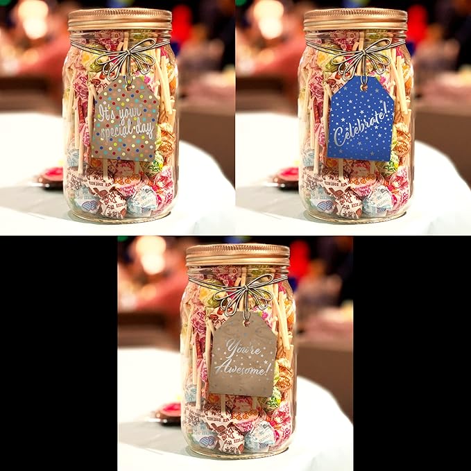 Pro Supply Global 24 Count of 2.5 Inch x 3 Inch Pre Strung Celebration Gift Tag Assorted Printed Designs on Large Cardstock Gift Hang Tags - Ideal to Use on Bags